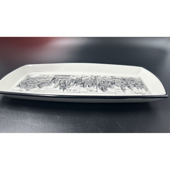 Brunelli Cities London Paris New York Roma Black White Ceramic Rectangular Plate - Picture 7 of 9